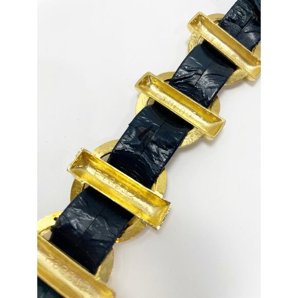 The Icing Black Gold Leather Hardware Belt Medium    Vintage - Picture 6 of 10